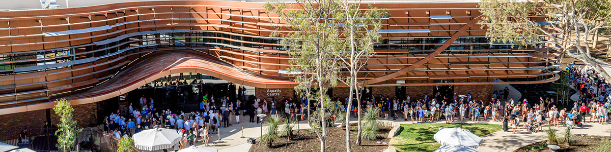 People out the front of the Adelaide Aquatic Centre