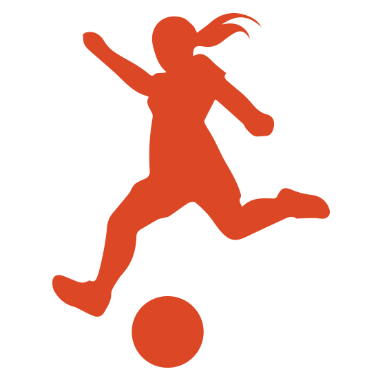 Red silhouette of girl kicking soccer ball